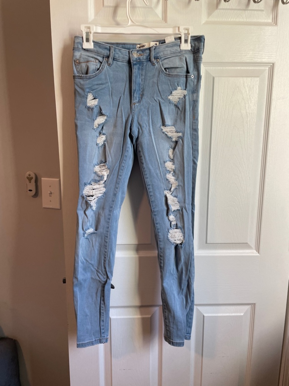 Garage Light Blue Ripped Skinny Jeans